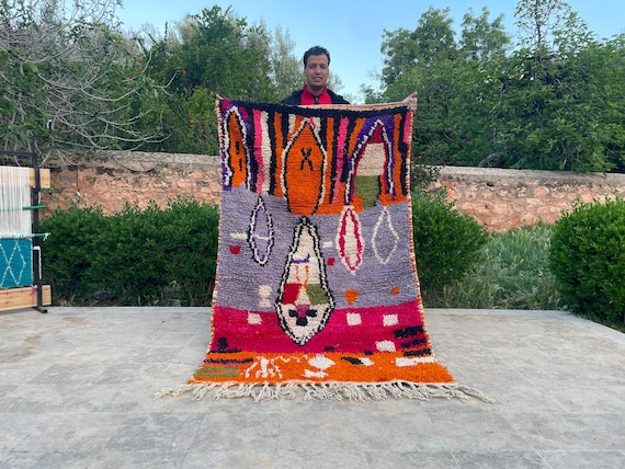 Bohemian Handmade Boujad Rug Custom - Moroccan Rug Custom - Large Moroccan Rug Hand knotted - Shag Carpet - Berber Moroccan Rug Home Decor