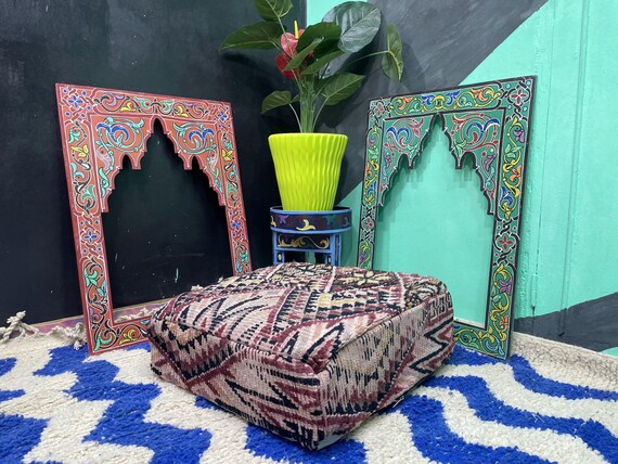 MOROCCAN Square Pouf Cover - Farmhouse Decor Living Room - Housewarming Gift First Home - Handmade Gift For The Home - Home Decor Eclectic
