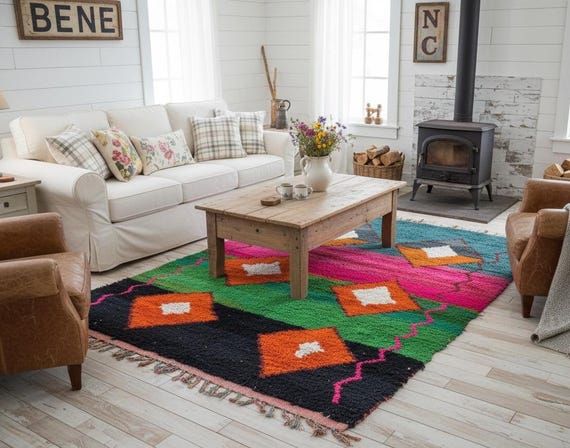 Handwoven Moroccan Wool Rug, Beni Ourain Style