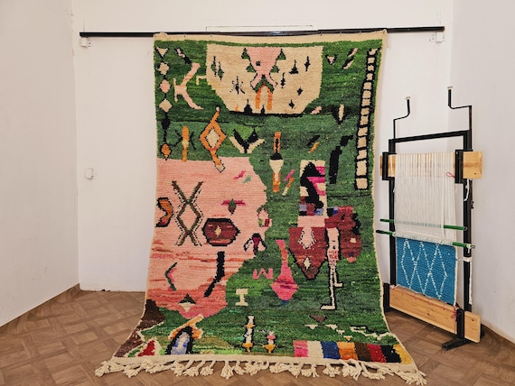 Moroccan Green Rug, Custom Rug, Bedroom Rug, Living Room Rug, Wool Area Rug, Handmade Beni Ourain Rug, Outdoor Rug
