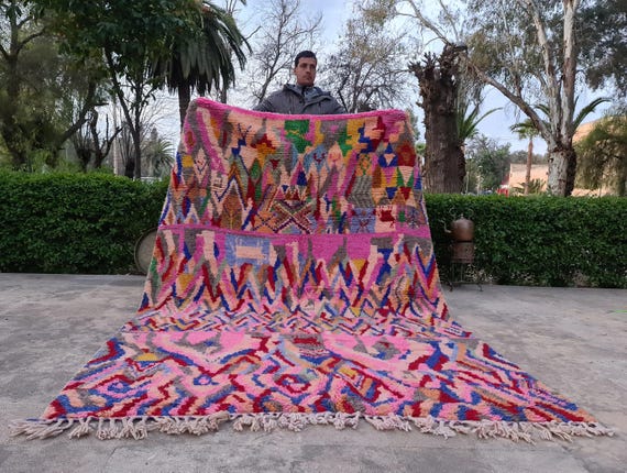 Pink Azilal Custom Rug - Boho Chic Floor Mat, Ethnic Design for Living Room