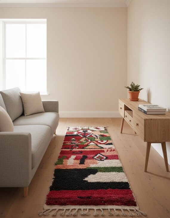 Handmade Berber Runner Rug, Colorful Bohemian Entryway