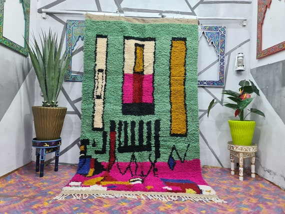 Custom Multicolored Boujad Rug 8x10, Moroccan Berber Wool Rug, Handmade Shaggy Rug, Free Shipping