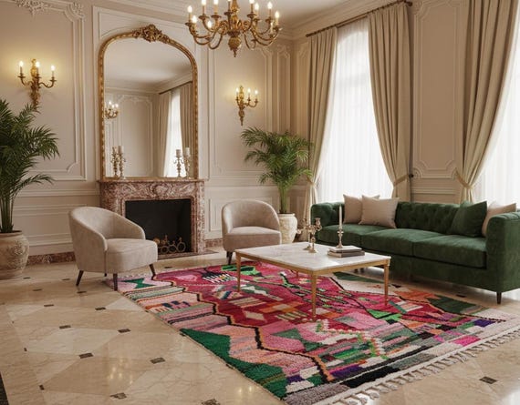 Funky Berber Wool Rug, 9x12 Moroccan Style, Boho Home Decor