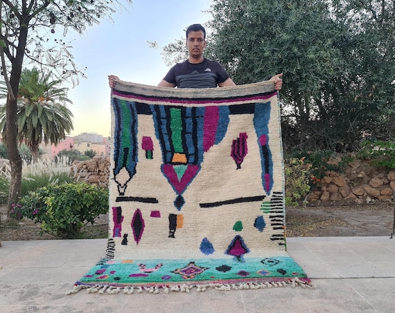 Custom Boujaad Gorgeous Rug - Blue Abstract Rug - Moroccan Arts And Crafts Rug - Customizable Azilal Berber Rug - Wool Modern Area Rug 8x10