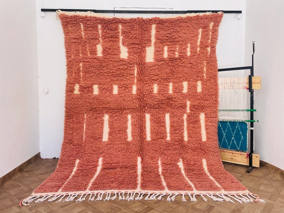 Handmade Pink Moroccan Rug, Custom Modern Wool Rug for Living Room, Bedroom Decor