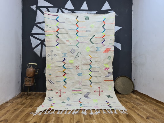Cotton rug - Kilim rug - Eco friendly bohemian colorful eye-catching rug living room - High quality nordic scandinavian wool flatweave rug