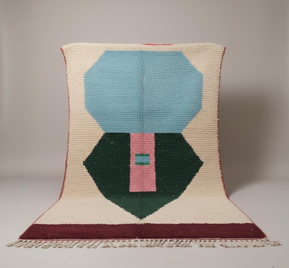 Handwoven Moroccan Boujaad Wool Rug: Multicolored Berber Design