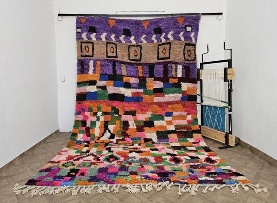 Gift Him Art! Custom Boujaad Moroccan Rug – Fine Berber Wool Carpet – Handwoven Father’s Day Gift – Moroccan Home Style