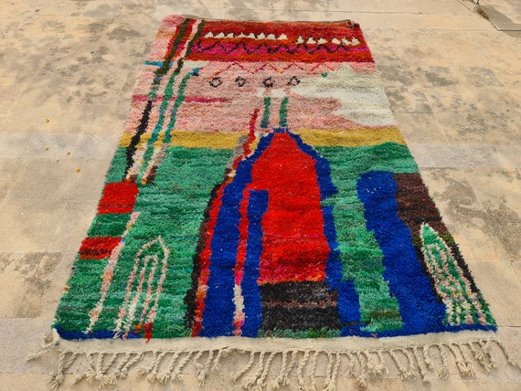 Handmade Boujaad Rug: Colorful Abstract Berber Wool Carpet - 5x8
