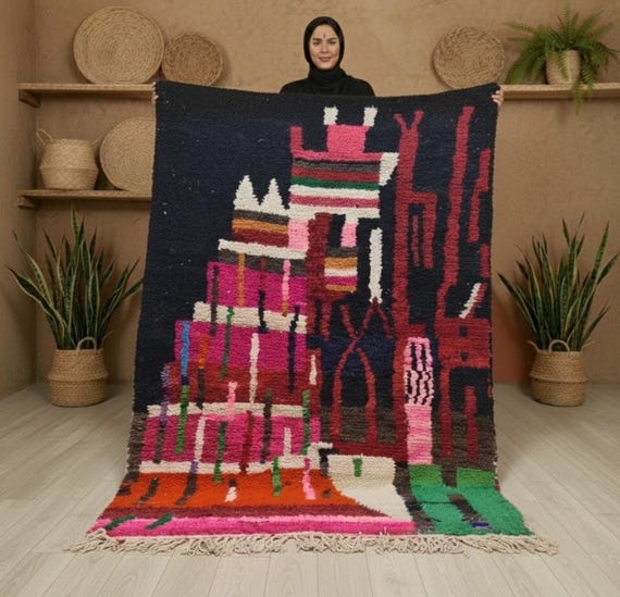 Handmade Moroccan Wool Berber Rug, 9x12, Colorful Living Room Decor
