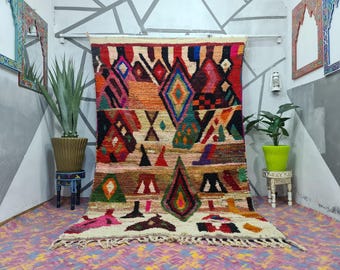 Multicolored Moroccan Boujaad Rug, Custom Size All Wool Berber Area Rugs, Moroccan Chic Home Decor, Personalized Housewarming Gifts