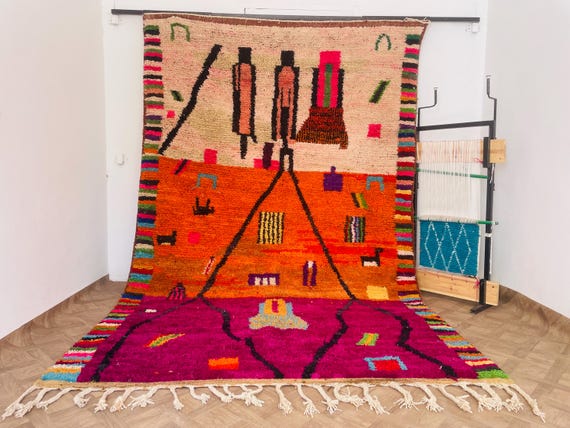 Custom Rainbow Area Rugs | Fun & Cool Wool Moroccan Rugs for Living Room, Bedroom | Retro Decor Crafts with Folk Art Vibes