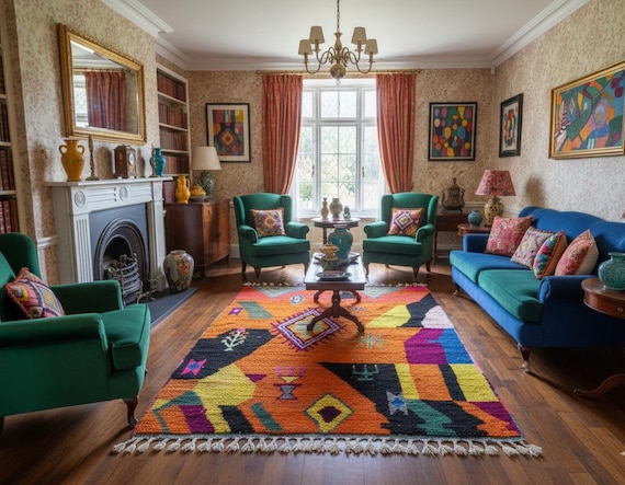 Custom Berber Wool Rug, Moroccan Orange Boujaad Carpet, Hand Knotted