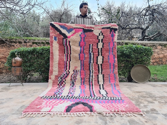 Authentic PINK Boujaad Rug – Berber Art from the Atlas Mountains – Custom Wool Carpet