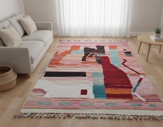 Handwoven Wool Moroccan Rug, Funky Geometric Design