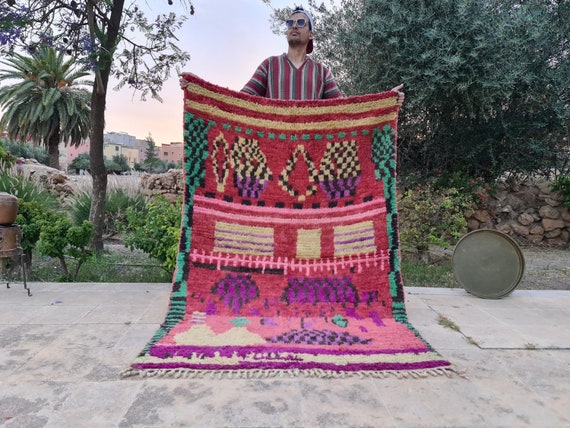 Colorful Azilal Moroccan Rug 8x10 – Handmade Wool Area Carpet – Custom Berber Rug for Living Room – Boho Abstract Decor