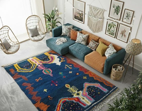 Moroccan Boujaad Wool Rug, Colorful Boho Berber Carpet