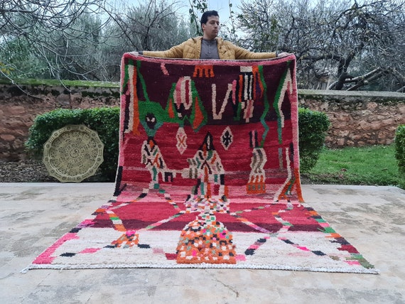 Red Beni Ourain Rug – Tuareg-Style Moroccan Wool Carpet – Custom Size Berber Rug – Handmade Moroccan Rug – Authentic Morocco Home Decor