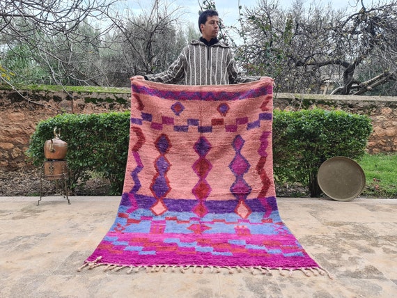 Shag Bohemian Carpet, Boujaad Moroccan Rug, Colorful Rug Custom, Purple Rug Outdoor, Berber Area Rug, Pink Rug For Bedroom, Tapis Marocain