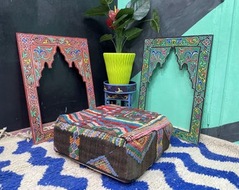 Vintage Moroccan Ottoman, Moroccan Kilim Pouf, Floor Pouf, Beni Ourain Square Pouf, Yoga Meditation Cushion, Outdoor Brown Kilim