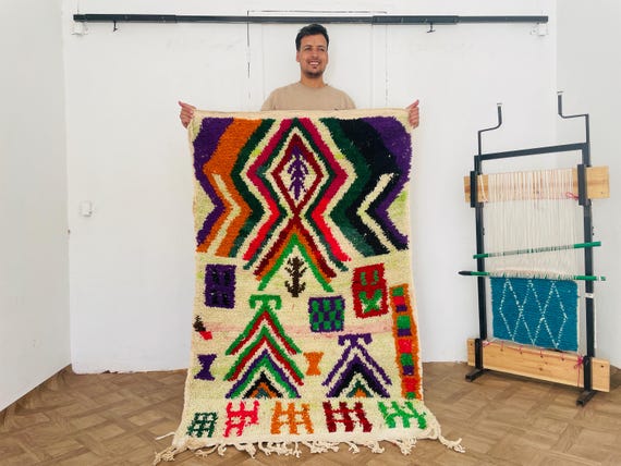 Custom Moroccan Wool Rug 9X12, Handmade Boujad Rug 10X12, Geometric Design Area Rug Boujad Rugs
