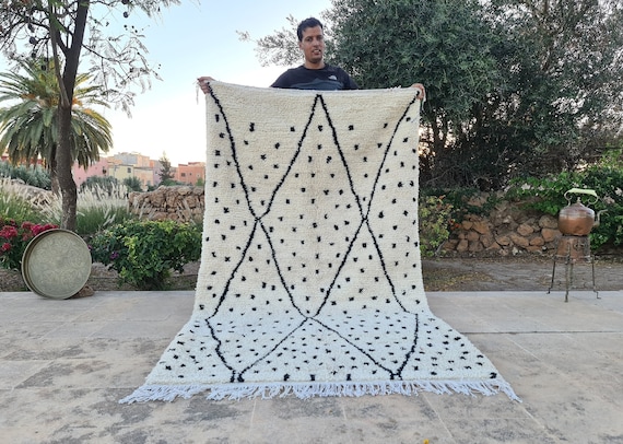 Beni Ourain Rug, Black Dots Rug, Polka Dots Rug, Moroccan Shag Rug, Black And White Wool Cream Rug, Dotted Berber Spotted Beni Rug