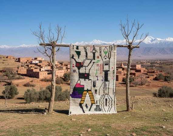 Custom Size Moroccan Berber Rug - Handmade Wool Carpet | Abstract Geometric | Living Room Bedroom Decor