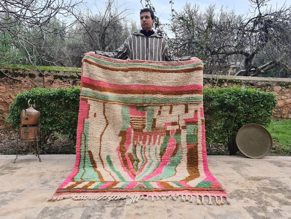 Boujaad Rug 9x12 – Unique Berber Rug – Moroccan Handmade Carpet – Retro Bedroom Aesthetic – Gift for Mom