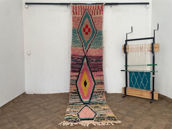 Handwoven Moroccan Runner Rug - Bohemian Berber Carpet, Custom Wool Rug for Boho Decor