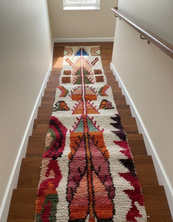 Handmade Beni Ourain Wool Runner Rug, Moroccan Stair Carpet
