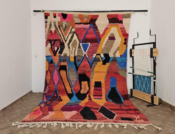 Perfect Gift! Personalized Moroccan Rug – Sustainable Handmade Red Berber Carpet – Retro Abstract Wool Rug for Office or Living Room
