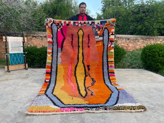 Large Colorful Moroccan Rug - Abstract Boujaad Wool Rug - Original Art for Floor - Tapis Décoratifs Salon - Unique Gift for Mom