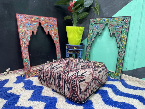 GORGEOUS Moroccan Wool Pouf, Moroccan Ottoman Pouf, Moroccan Pouffe Colorful, Handmade Moroccan Vintage, Decorative Seating Cushions, Pouf