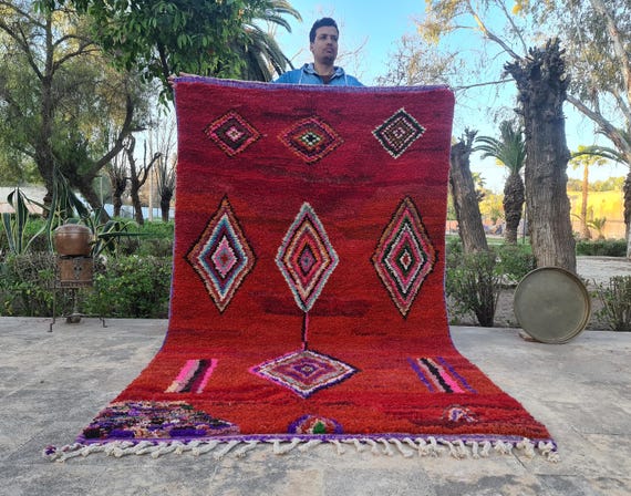 Authentic RED Boujaad Rug – Custom Moroccan Wool Carpet – Handmade Berber Rug – Traditional Moroccan Rug – Custom Size Morocco Decor