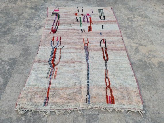 Handmade Pink Berber Rug: Abstract Wool Boho Carpet