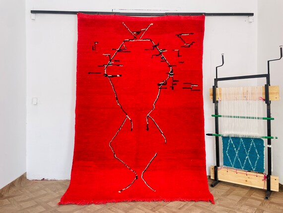 Vintage Moroccan Wool Rug - Boho Living Room Decor, Large Red Berbere Bedroom Area Rug, Tapis Berbere