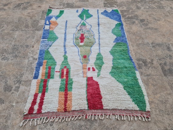 Handmade Colorful Berber Wool Rug: Abstract Moroccan Shag Carpet