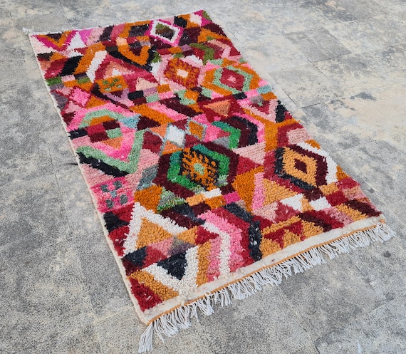 Handmade Boujaad Wool Rug: Colorful Berber Geometric Design