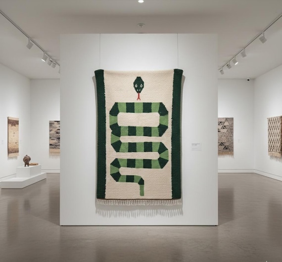 Green Snake Moroccan Rug, Handwoven Wool, 9x12 Custom Size