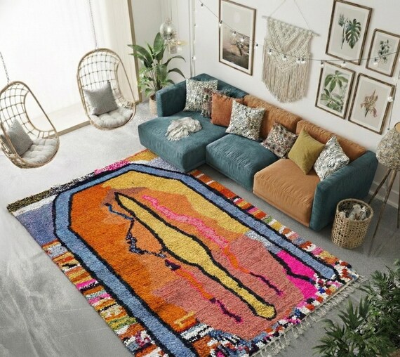 Handmade Wool Moroccan Rug, Custom Orange Beni Ourain Carpet