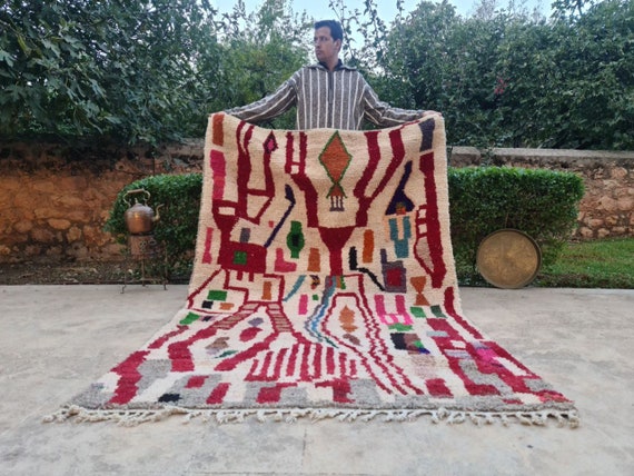 Colorful Moroccan Berber Rug - Abstract Handmade Azilal Carpet | Wool Boho Rug 5x8 | Custom Artistic Area Rug | Unique Home Decor Gift