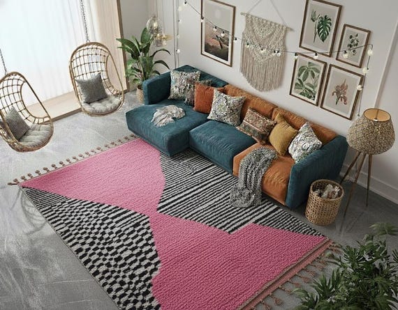 Custom Pink Beni Ourain Rug: Handwoven Moroccan Wool, Plush Berber Style
