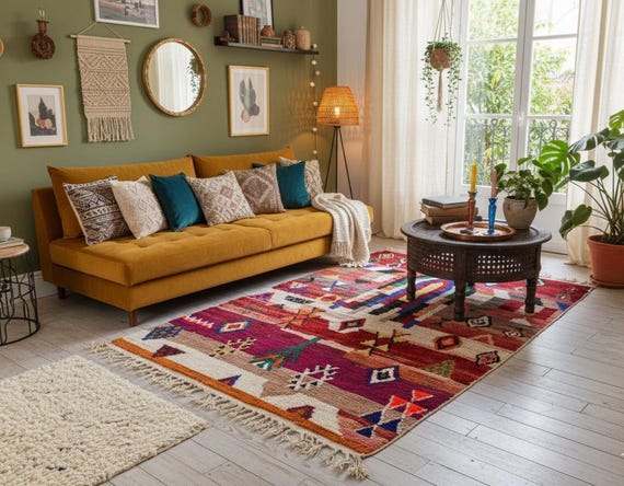 Boho Entryway Rug 8x10 | Boujaad Moroccan Wool Rug & Doormat