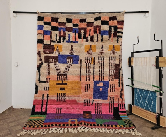 Moroccan Rug - Colorful Beni Ourain Area Rug - Boho Home Decor Carpet - Unique Wall Hanging - Holiday Gift for Mom - USA Seller