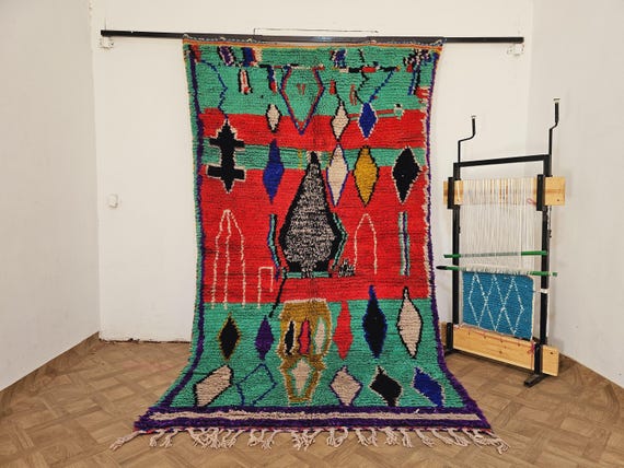 Moroccan Wool Rug - Unique Home Decor Gift for Her - Washable Area Rug