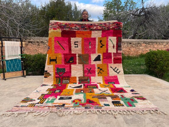 Handmade Moroccan Rug in Pink | Berber Boujaad Wool Rug