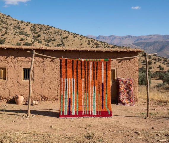 Handmade Moroccan Orange Berber Rug | Custom Authentic Bohemian Living Room Area Rug
