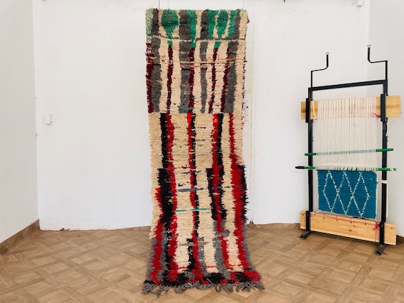 Shaggy runner rugs for hallway - Morocco runner carpet vintage - Tapis berbere marocain - Farmhouse chic kitchen decor