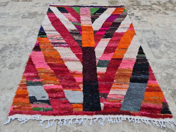 Handmade Colorful Moroccan Rug: Berber Boho Wool Boujaad Carpet